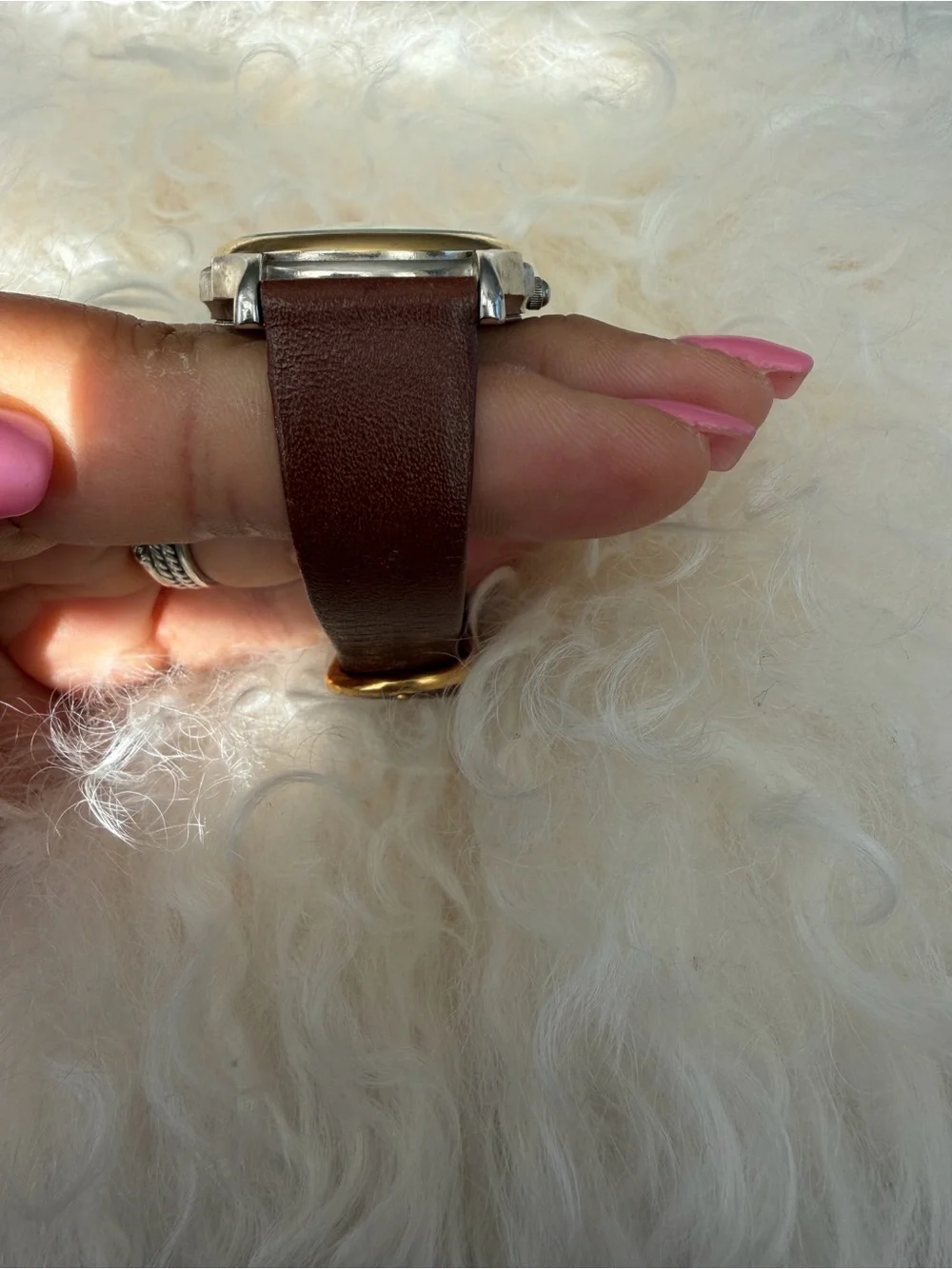 Fossil Two-Tone Bezel White Dial Watch with Brown Leather Strap